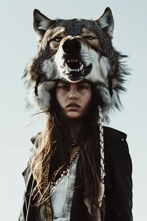 Raw Tribal Wolf Portrait