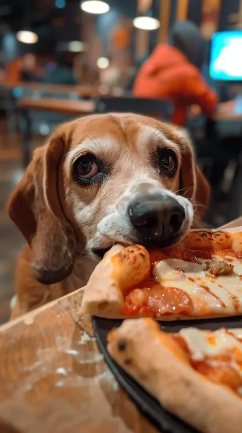 Beagle with Pizza Slice