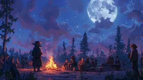 Raccoon Storyteller Night Scene