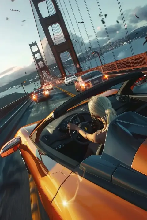 Action Car Chase on Bridge