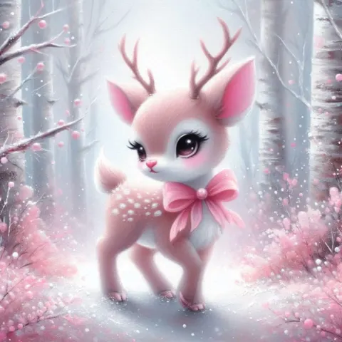 Acrylic oil painting pink reindeer
