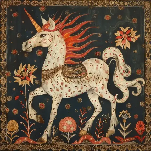Kalamkari Unicorn Mythical Quadruped