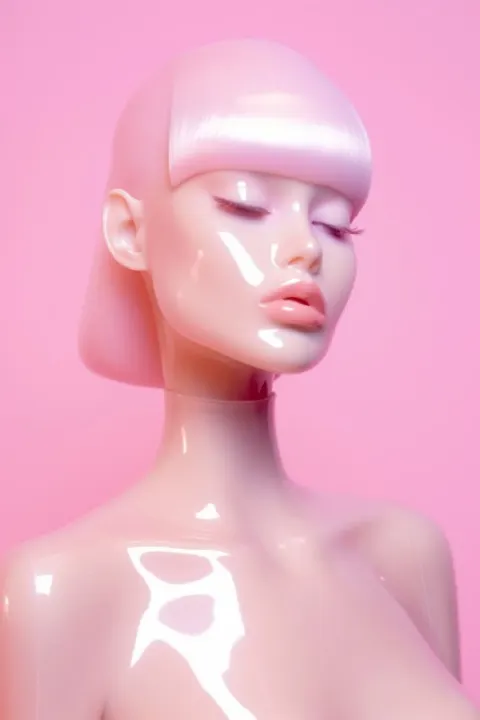 Glossy Plastic Y2K Supermodel in Barbiecore Art Deco Style