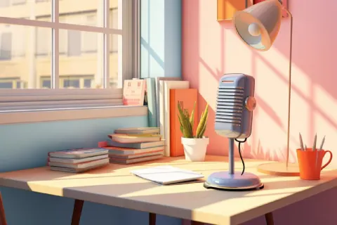 Minimal 3D Study Table with Microphone in Candy Colors
