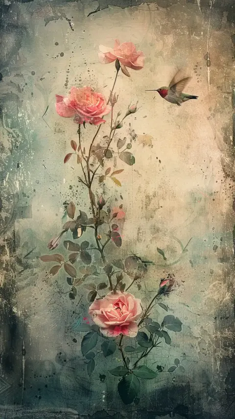 Raw Hummingbird on Metal Rose