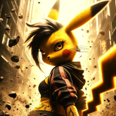 Dieselpunk Female Pikachu Warrior Ready to Fight