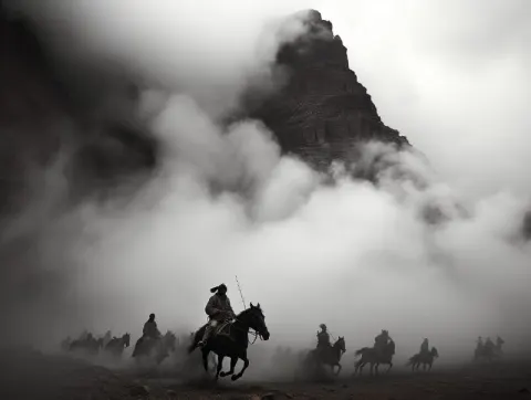 Yi People and Livestock in Daliang Mountains Monochrome