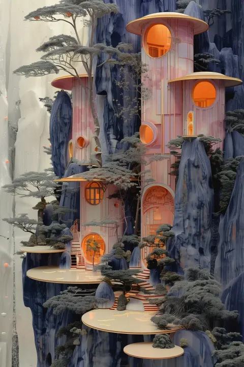 Layered Chinese Ink Landscape