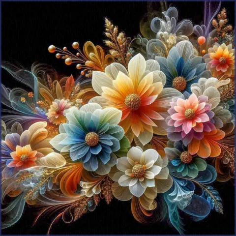 Colored Glass Flowers with Fine Golden Petal Borders