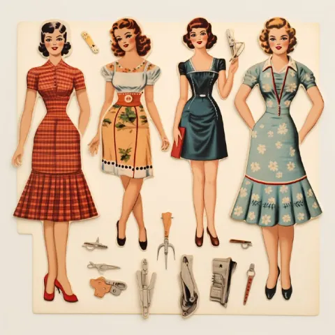 Vintage Paper Doll Set Illustration Collection