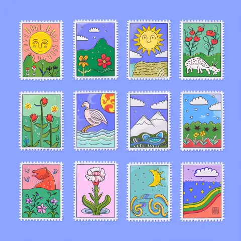 Colorful Stamp Grid Art