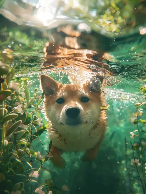 Playful Shiba Pond Scene