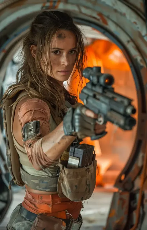 Sci-Fi Actress in Corridor