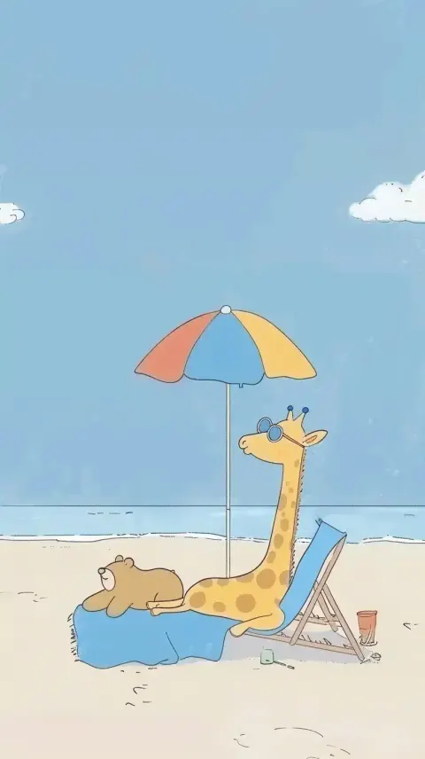 Cartoon Giraffe Beach Day