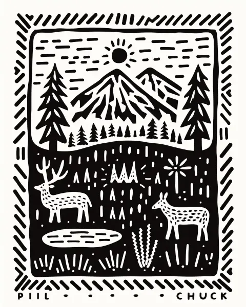 PILCHUCK PNW Linocut
