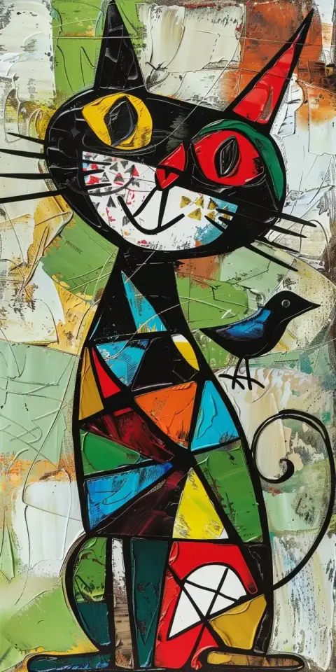 Graphic Cat Catches Bird