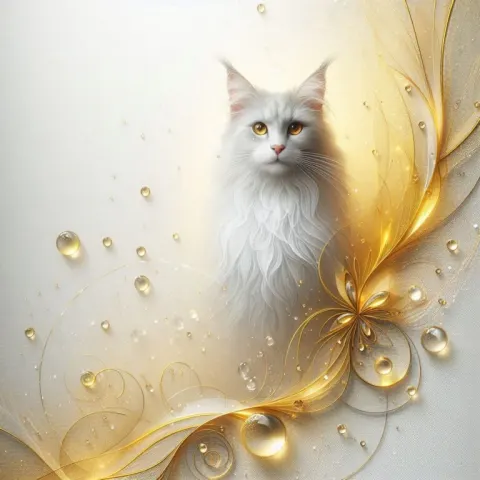 Translucent Maine Coon Cat with Crystal Dew and Gold Swirls