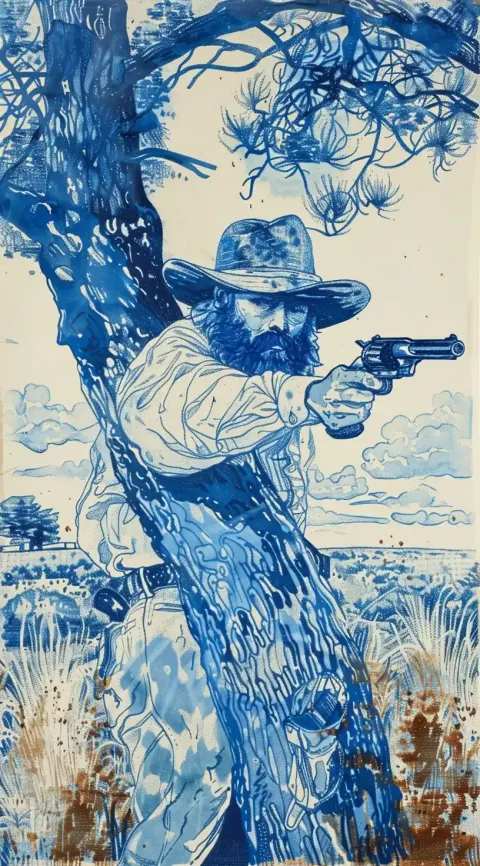 Pointillism Cowboy with Pistol