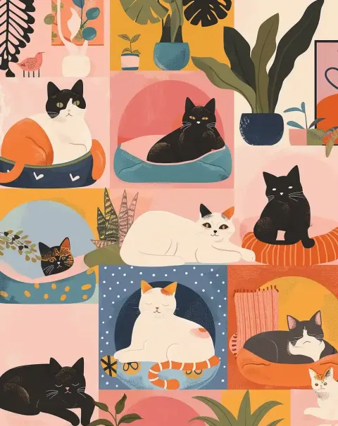 Whimsical Cat Beds Scene