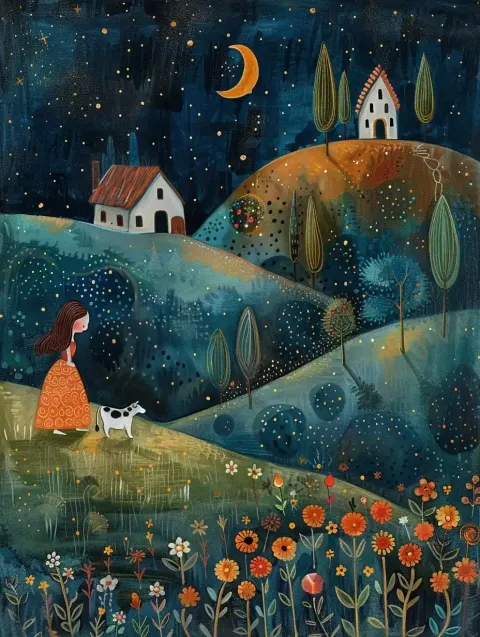 Whimsical Naive Night Sky