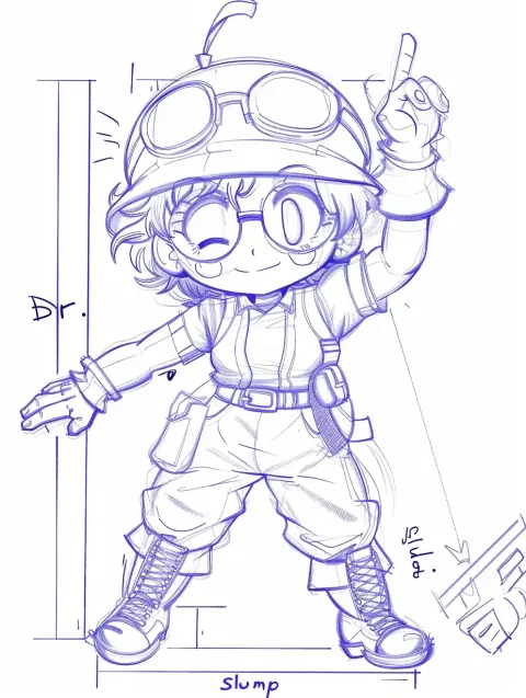 Chibi Arale Blueprint Sketch