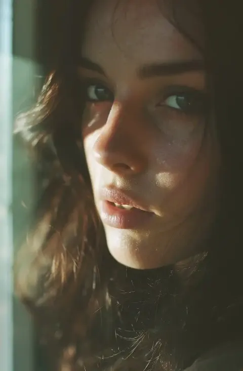 Brunette Reflection in Glass