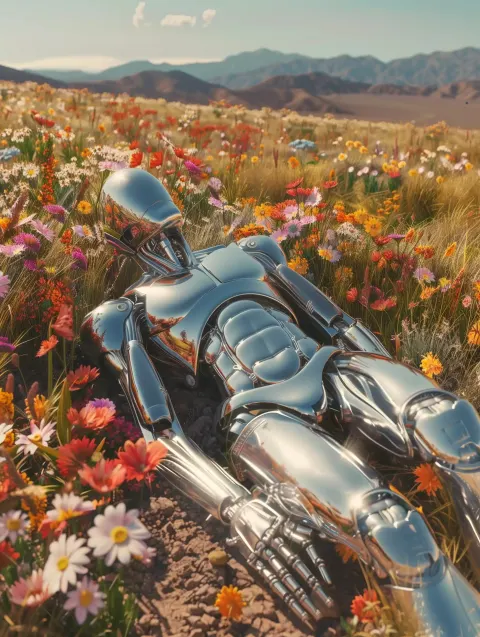 Chrome Man in Flower Desert