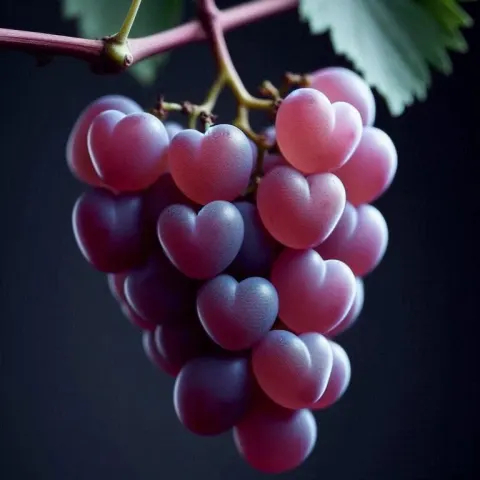 Heart-Shaped Purple Grapes on Vine Close-Up Photograph