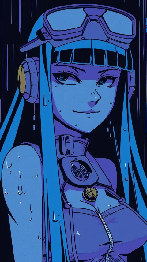 Dynamic Blue-Haired Cyborg Girl