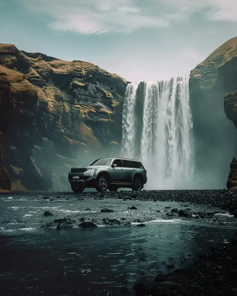 Silver SUV in Nature