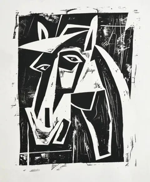 Cubist Horseman Lino Cut