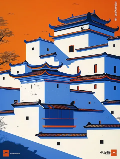 Chinese Architecture Poster Geometric Horace