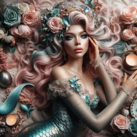 Shabby Chic High Fashion Mermaid Digital Art