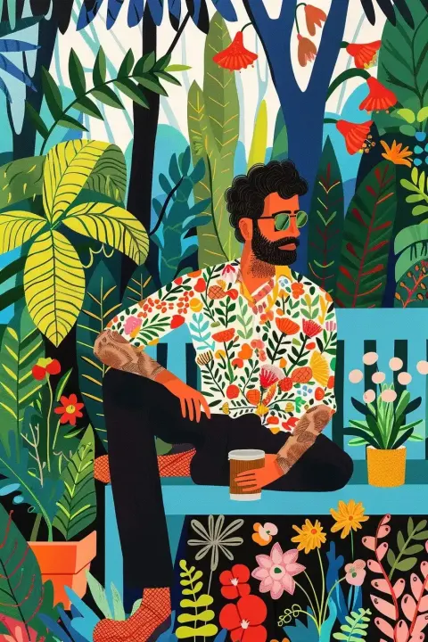 Dark-Haired Man in Garden
