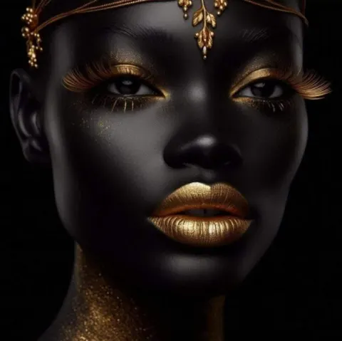 Golden-Lipped African Woman Portrait on Black Background