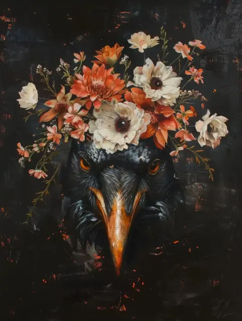 Floral Raven Skull Oil