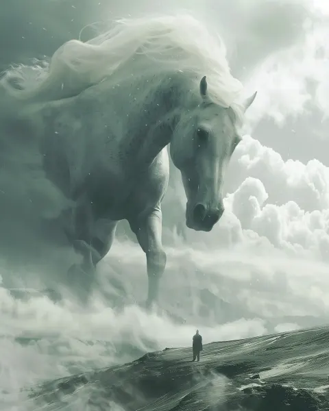 Giant White Horses Surreal Cinematic Photography