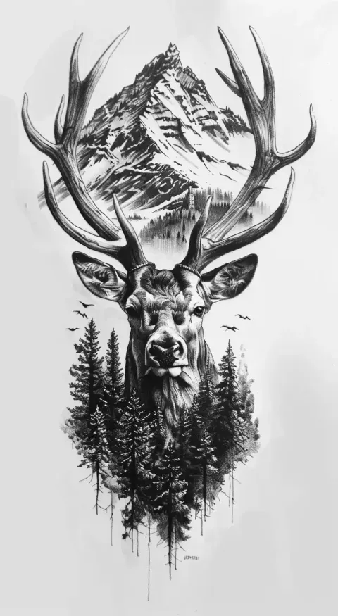Realism Deer Forest Tattoo