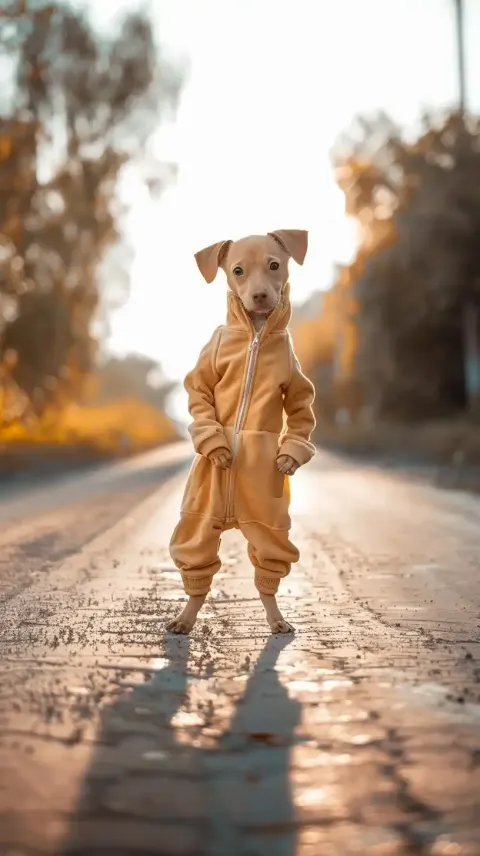 Jumpsuit Dog on Road