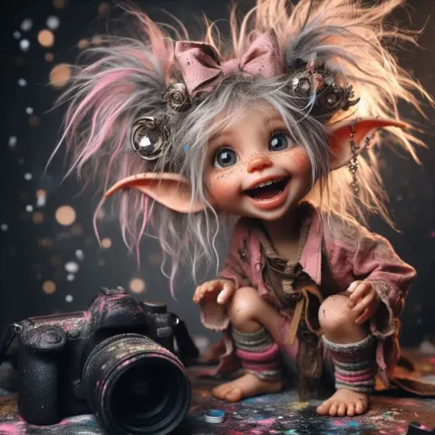 Silver and Pink Punk-Haired Elf Girl Silly Photo Shoot