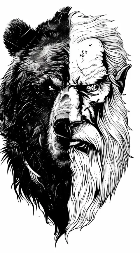 Woodcut Viking Bear Portrait