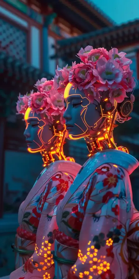 Floral Cyberpunk Geishas