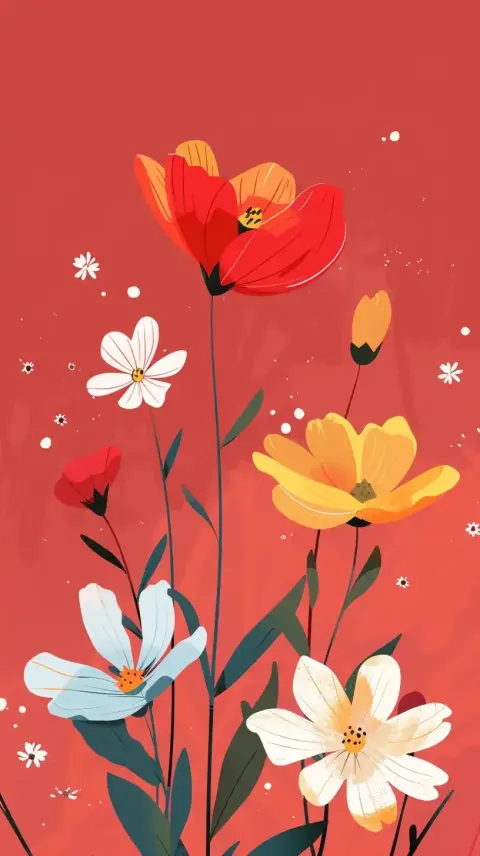 Flat Floral Red Blooms