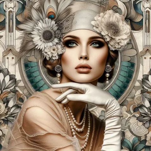1920s Art Deco Woman with Shabby Chic High Fashion