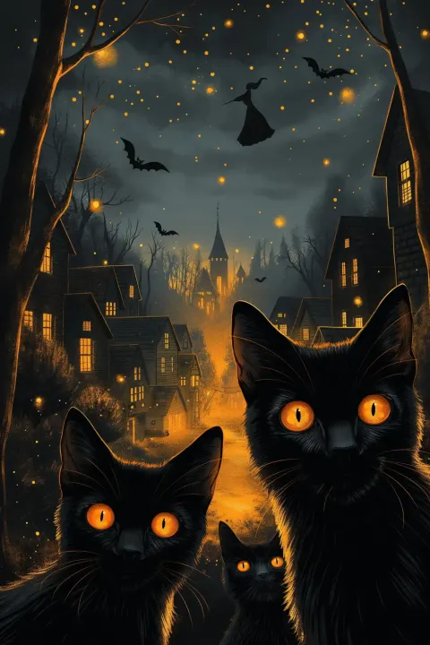 Vector Halloween Night Cats