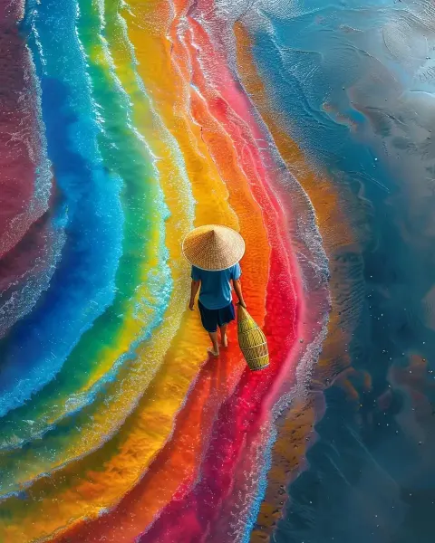 Surreal Hat Walker on Rainbow Beach