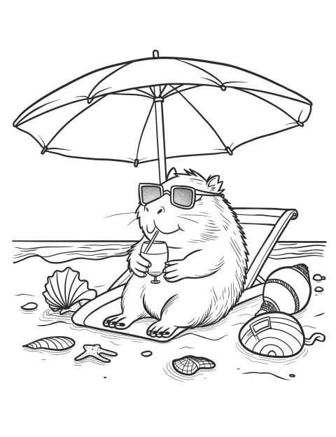 Cute Capybara Beach Coloring