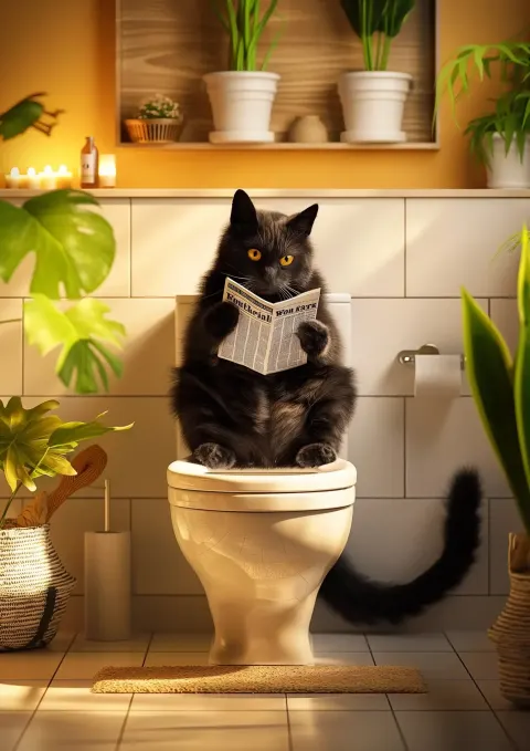 Modern Cat on Toilet