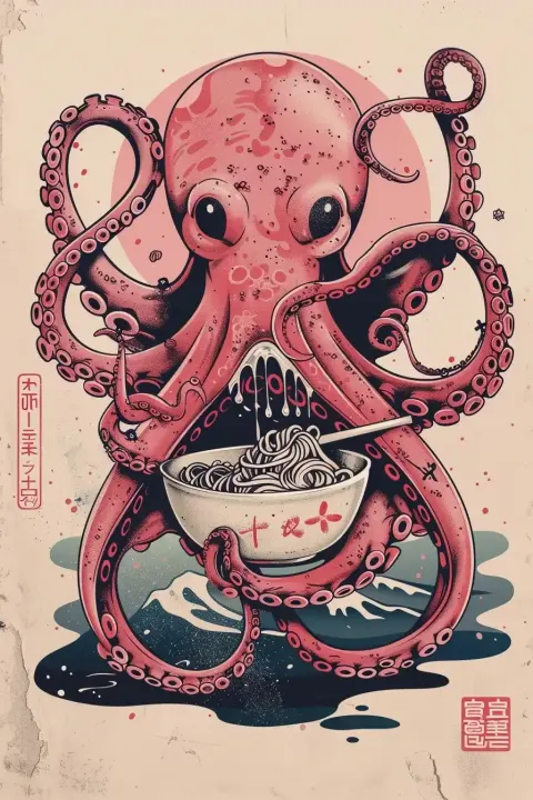 Vector Octopus Ramen Bowl