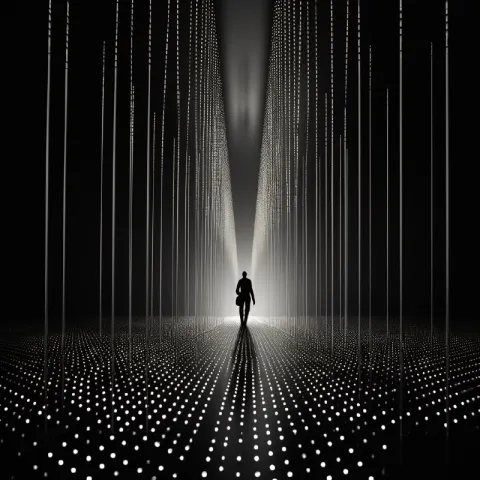 Backlit Dot and Line Sketch with Light and Shade Contrast
